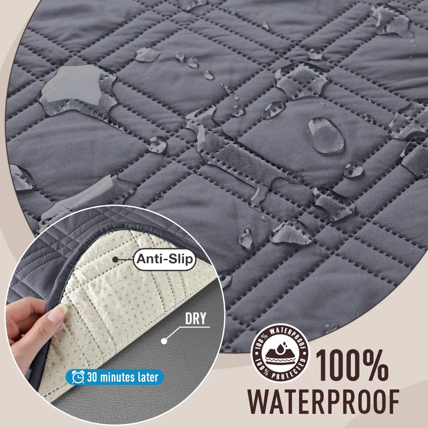 TAOCOCO Waterproof Pet Sofa Cover with Non-Slip Backing, Washable Protector for 3-Cushion Couches, Includes Side Pocket