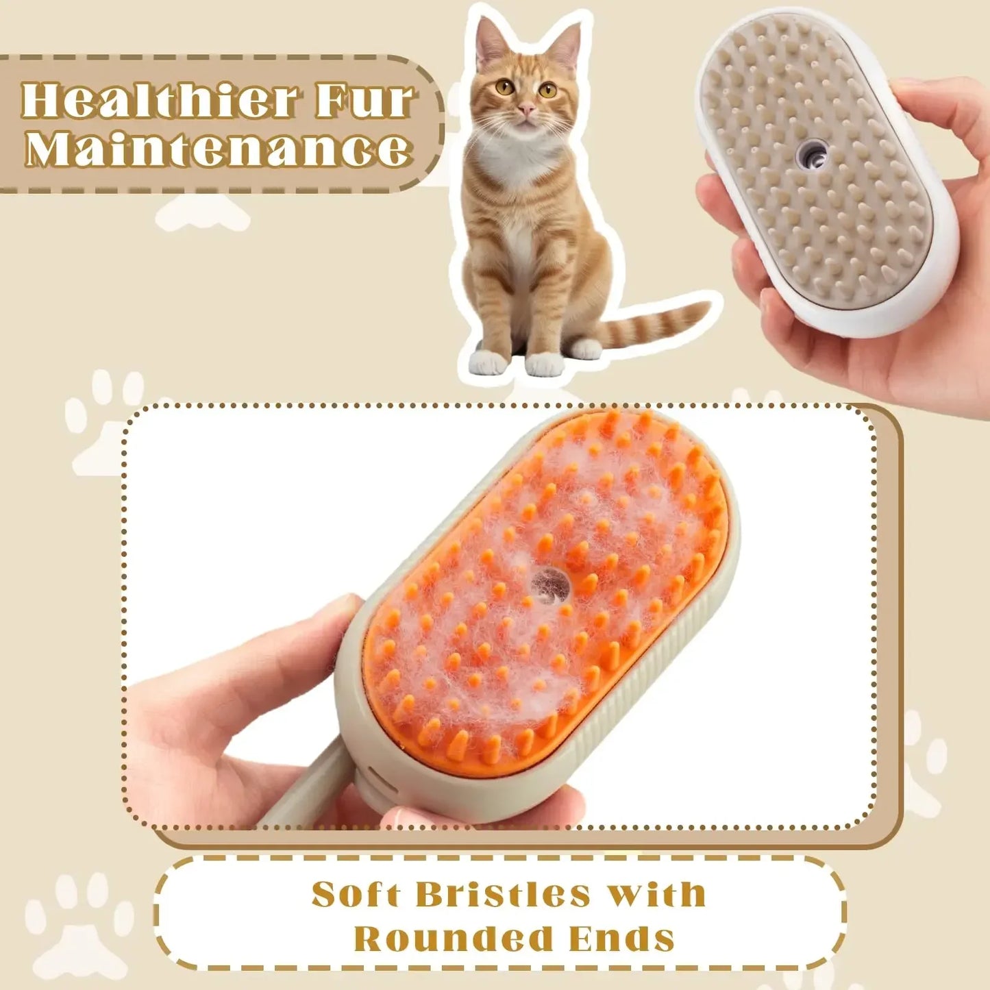 3-in-1 Pet Massage Brush with Steam Spray Function - Foldable, Rotatable Hair Removal Comb for Cats and Dogs