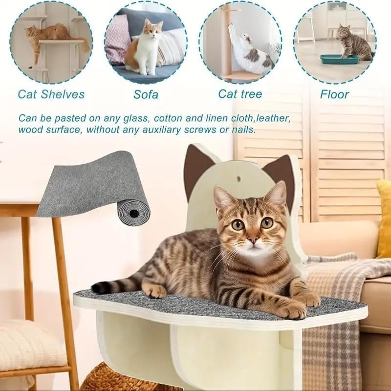 Cat Scratch Furniture Protector Mat - Self-Adhesive DIY Cat Scratch Pad for Cat Trees, Doors, and Couches (Dark Gray, 11.8 x 23 Inches)
