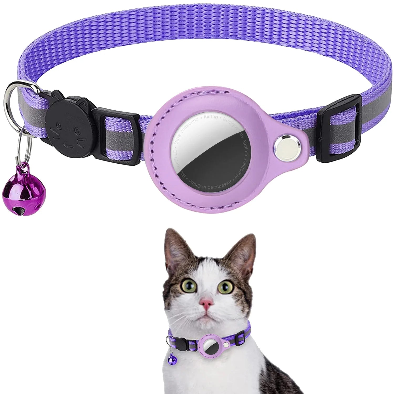Adjustable Waterproof Cat Collar with Airtag Holder, Breakaway Feature, Reflective Strips, and Bell