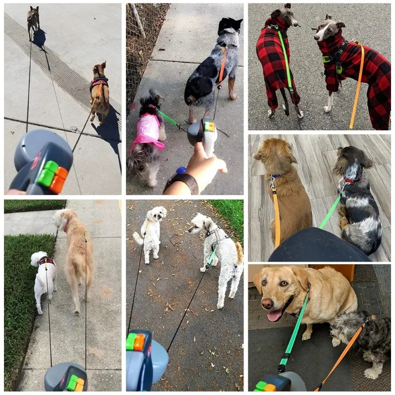 Retractable Double Dog Leash with Light - Portable Rotating Leash for Walking Two Dogs