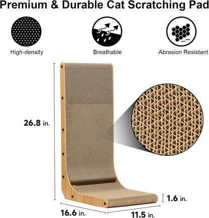 L-Shaped 26.8 Inch Cat Scratching Pad with Ball Toy - Vertical Cardboard Scratcher for Indoor Cats, Ideal for Walls, Sofas, and Couches