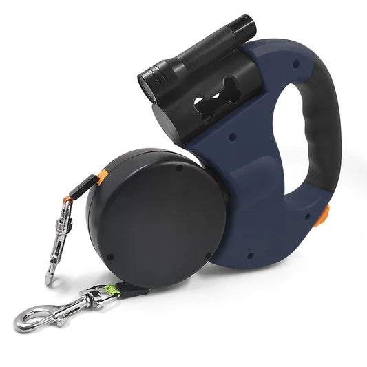 Retractable Double Dog Leash with Light - Portable Rotating Leash for Walking Two Dogs