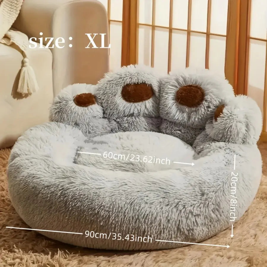 Plush Round Faux Fur Calming Pet Bed with Paw Shape, Anti-Slip and Washable, for Small to Medium Dogs and Cats