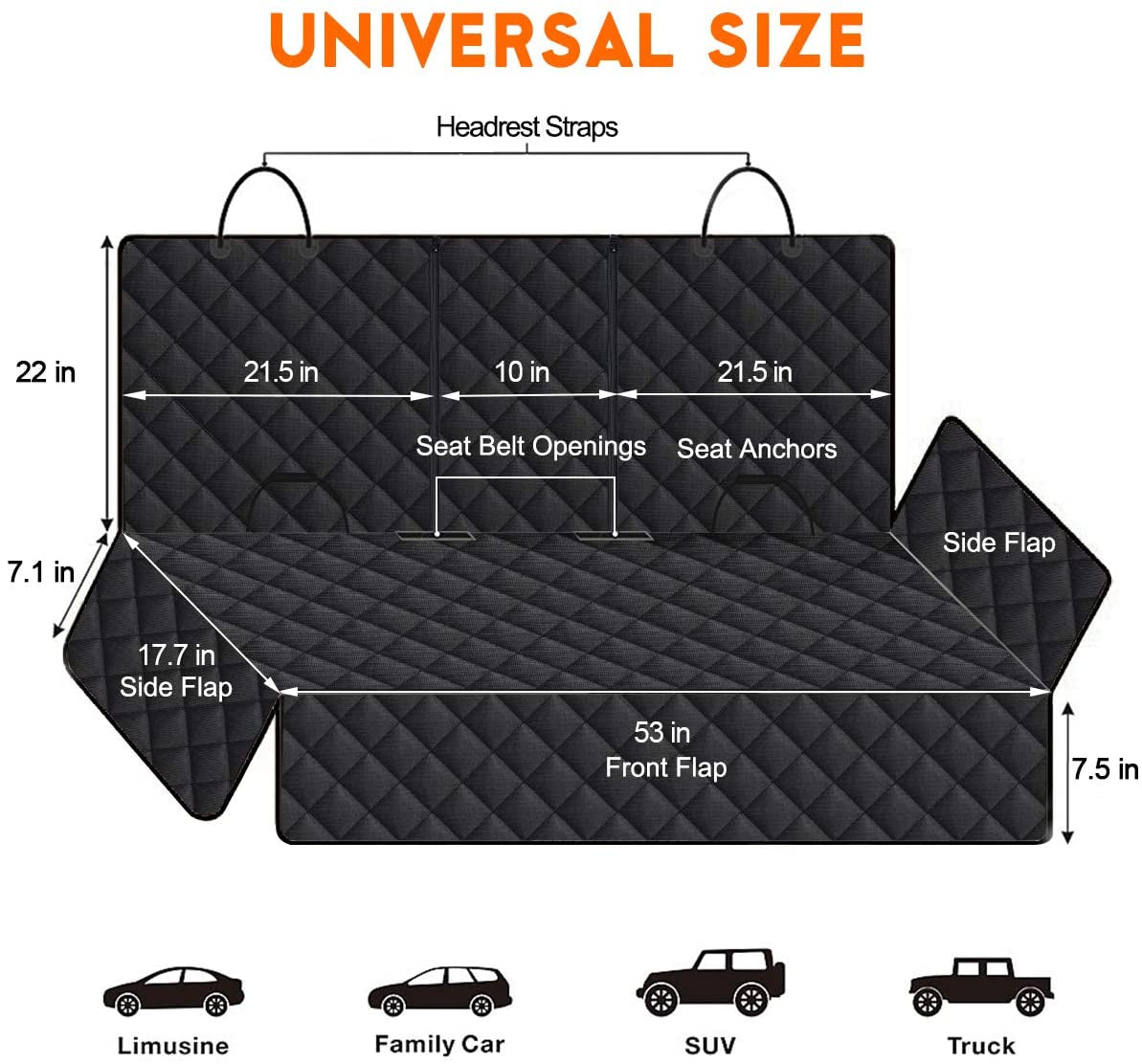 Dog Car Seat Cover - Waterproof and Durable Back Seat Protector for Pets, Fits Most Cars, SUVs, and Trucks (53" Width) - Black