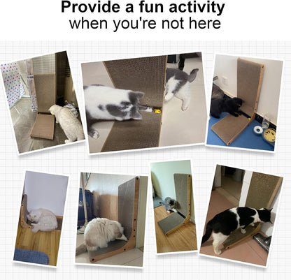 L-Shaped 26.8 Inch Cat Scratching Pad with Ball Toy - Vertical Cardboard Scratcher for Indoor Cats, Ideal for Walls, Sofas, and Couches