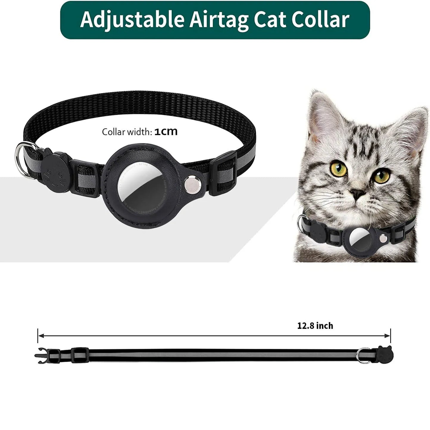 Adjustable Waterproof Cat Collar with Airtag Holder, Breakaway Feature, Reflective Strips, and Bell