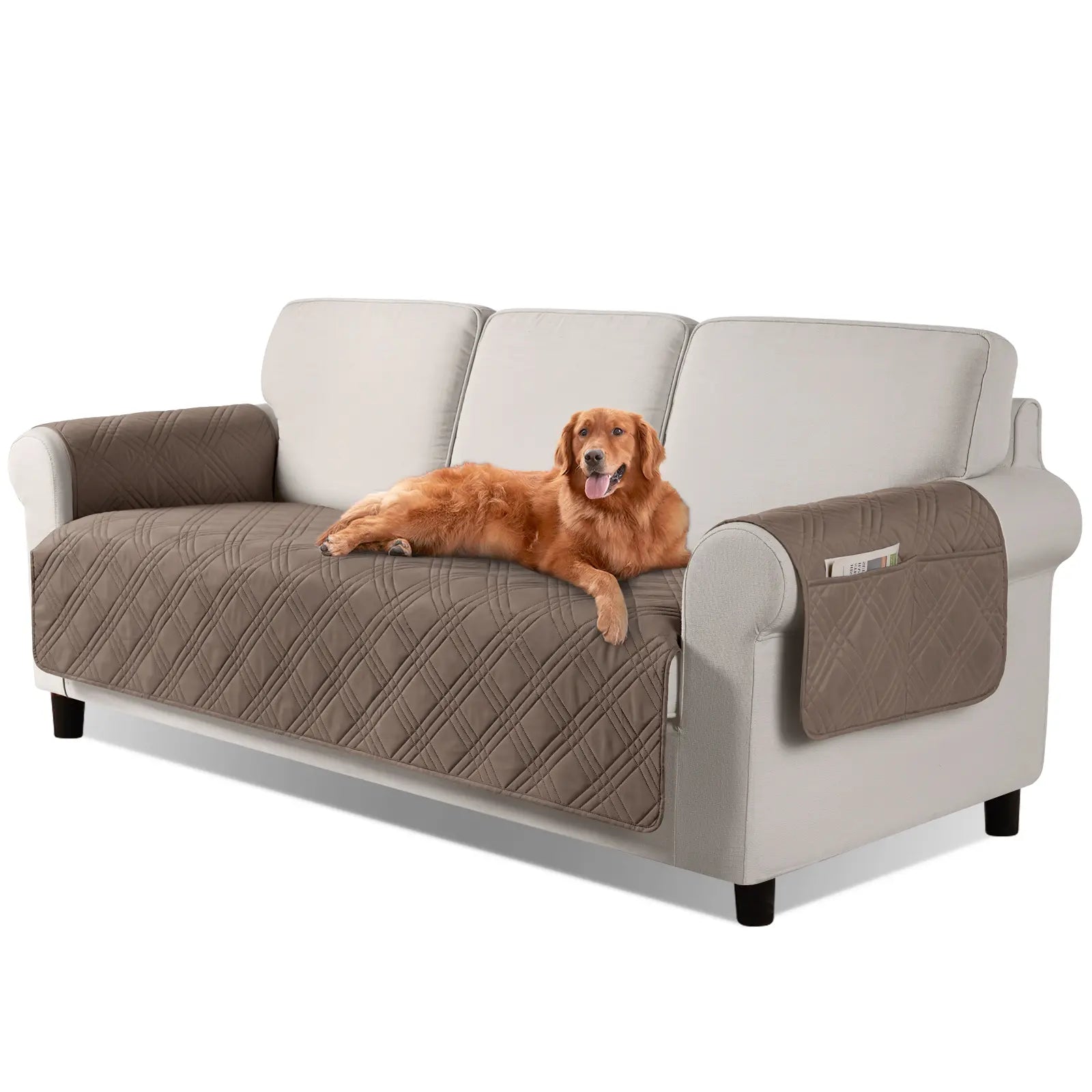 TAOCOCO Waterproof Pet Sofa Cover with Non-Slip Backing, Washable Protector for 3-Cushion Couches, Includes Side Pocket