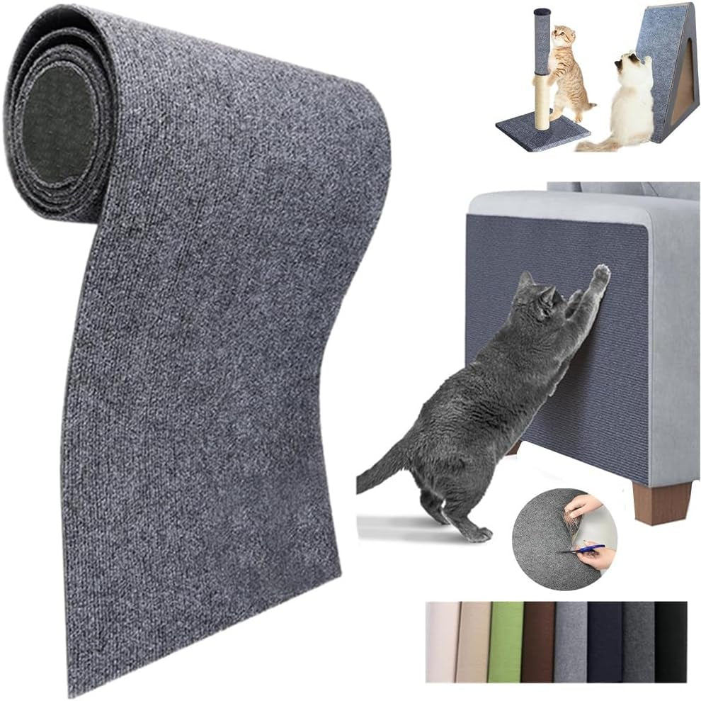 Cat Scratch Furniture Protector Mat - Self-Adhesive DIY Cat Scratch Pad for Cat Trees, Doors, and Couches (Dark Gray, 11.8 x 23 Inches)
