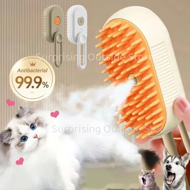 3-in-1 Pet Massage Brush with Steam Spray Function - Foldable, Rotatable Hair Removal Comb for Cats and Dogs