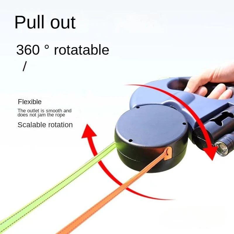 Retractable Double Dog Leash with Light - Portable Rotating Leash for Walking Two Dogs