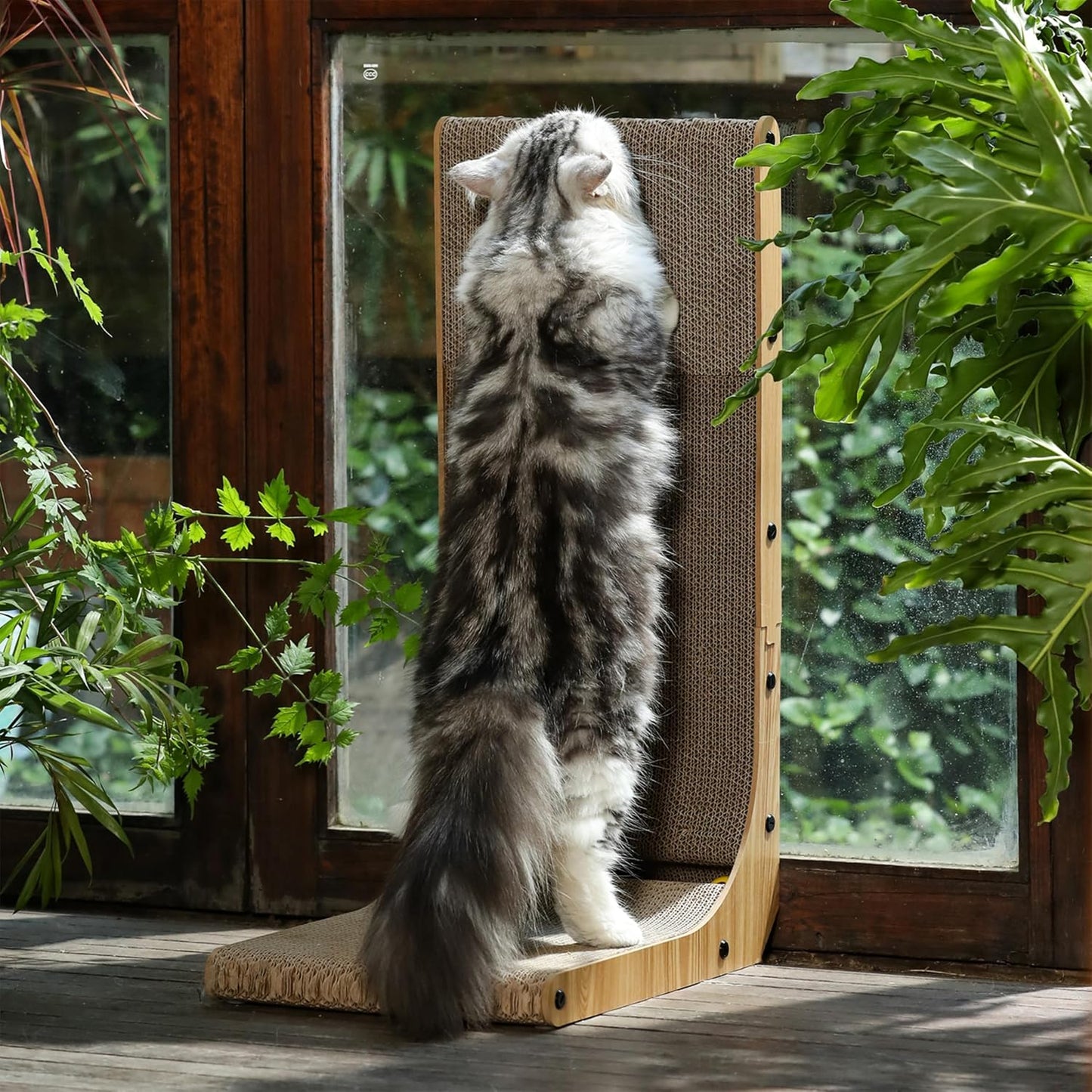 L-Shaped 26.8 Inch Cat Scratching Pad with Ball Toy - Vertical Cardboard Scratcher for Indoor Cats, Ideal for Walls, Sofas, and Couches