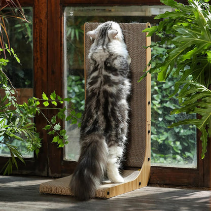 L-Shaped 26.8 Inch Cat Scratching Pad with Ball Toy - Vertical Cardboard Scratcher for Indoor Cats, Ideal for Walls, Sofas, and Couches