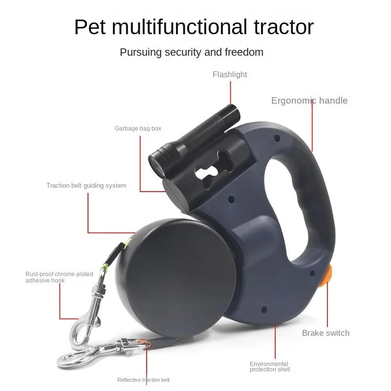 Retractable Double Dog Leash with Light - Portable Rotating Leash for Walking Two Dogs