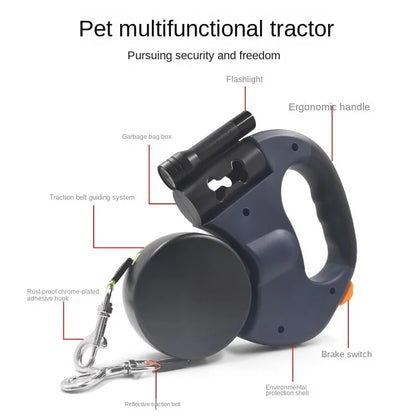 Retractable Double Dog Leash with Light - Portable Rotating Leash for Walking Two Dogs