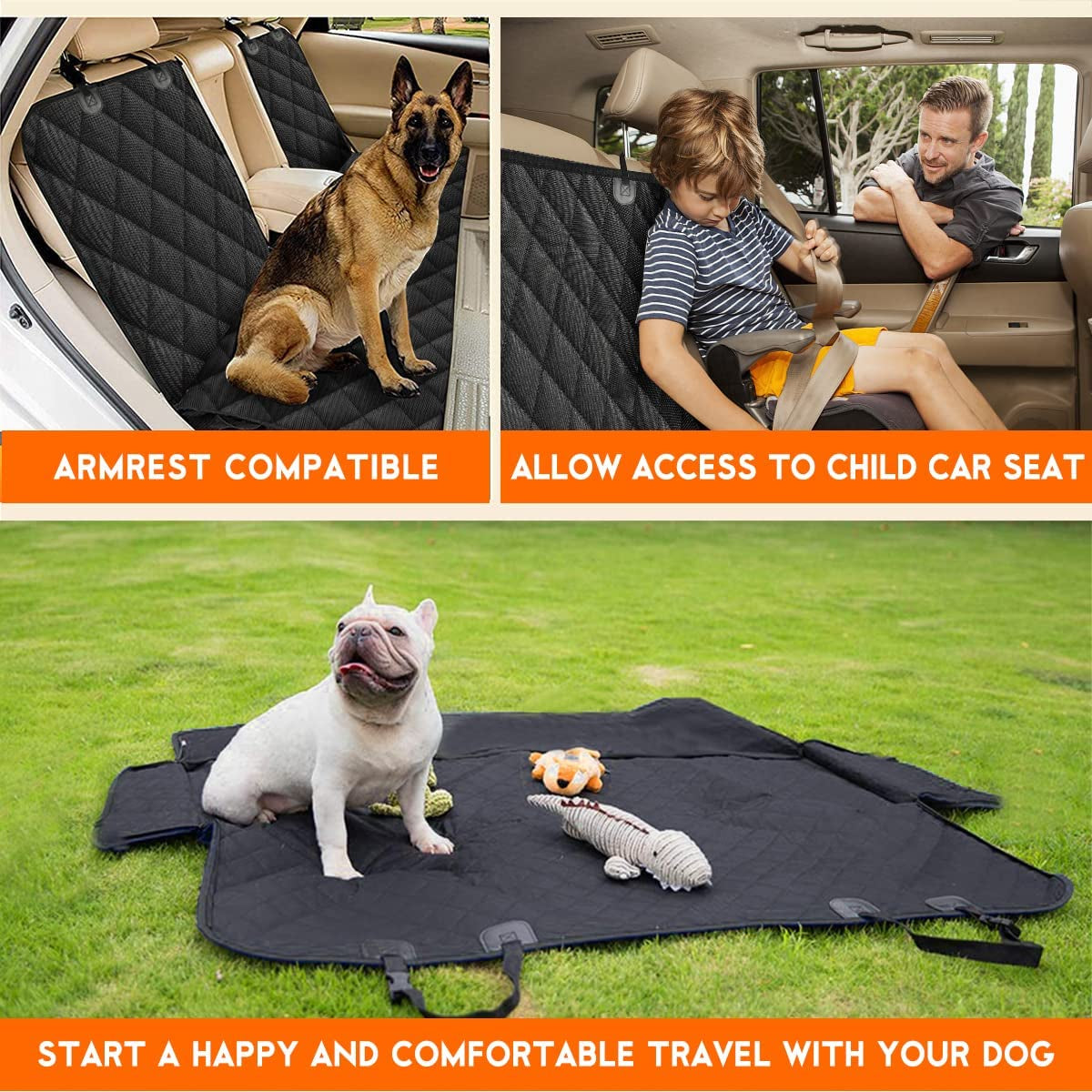 Dog Car Seat Cover - Waterproof and Durable Back Seat Protector for Pets, Fits Most Cars, SUVs, and Trucks (53" Width) - Black