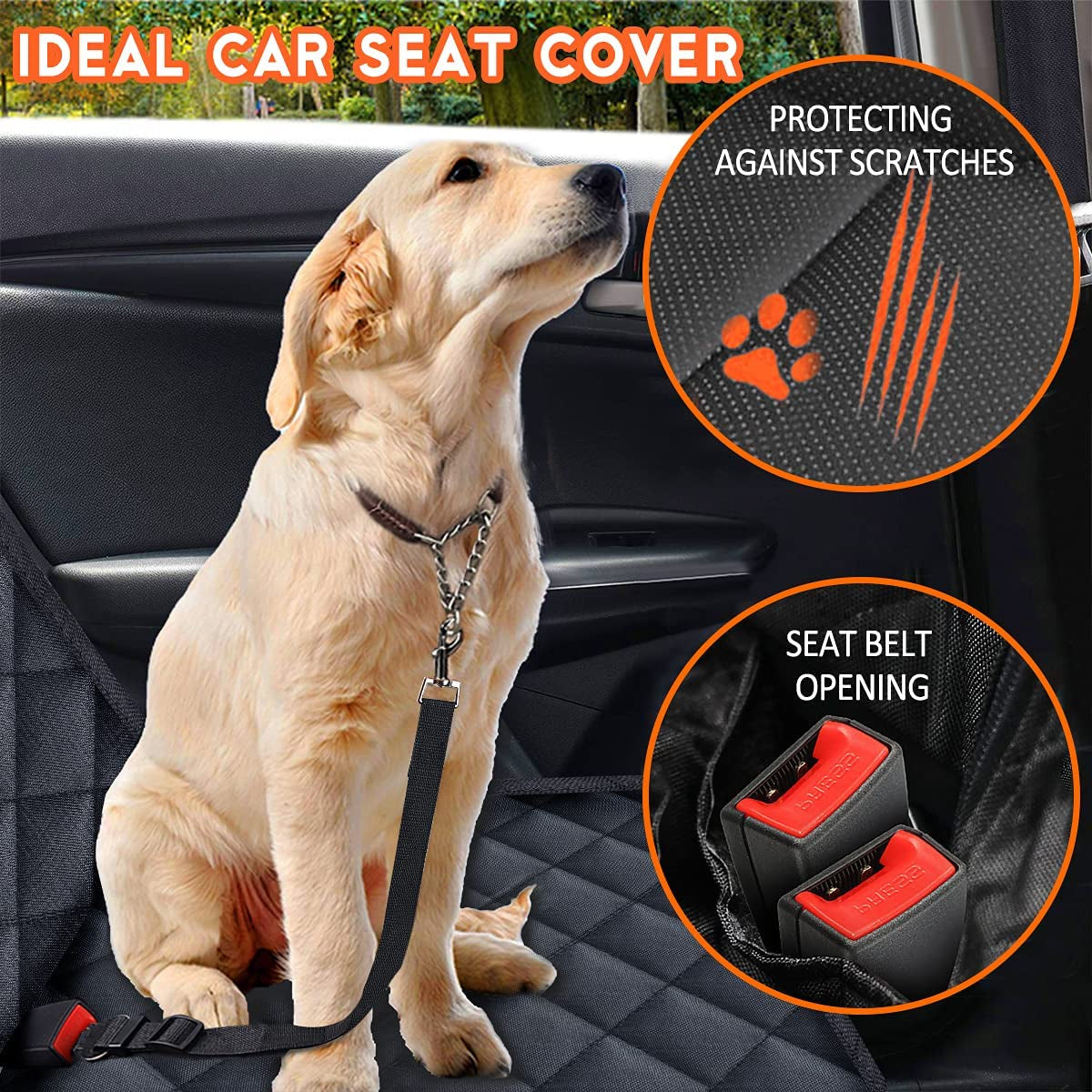 Dog Car Seat Cover - Waterproof and Durable Back Seat Protector for Pets, Fits Most Cars, SUVs, and Trucks (53" Width) - Black