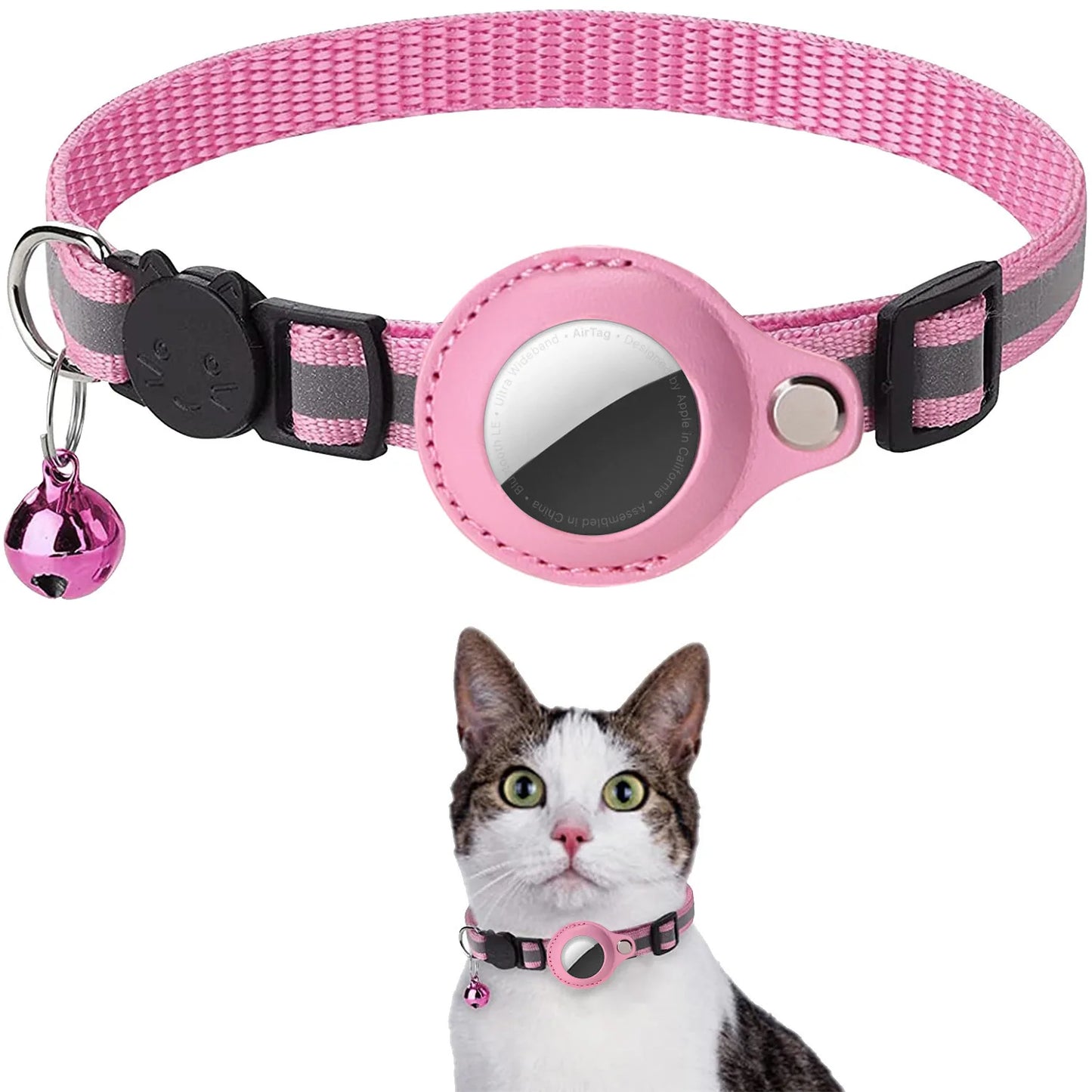 Adjustable Waterproof Cat Collar with Airtag Holder, Breakaway Feature, Reflective Strips, and Bell
