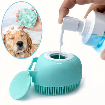 Pet Bath Soap Dispenser and Massage Brush - Silicone Rubber Grooming Tool with Soft Bristles for Dogs and Cats, Essential Accessory for Pet Hair Care and Shower Grooming