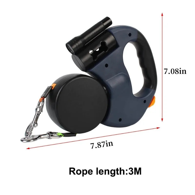 Retractable Double Dog Leash with Light - Portable Rotating Leash for Walking Two Dogs