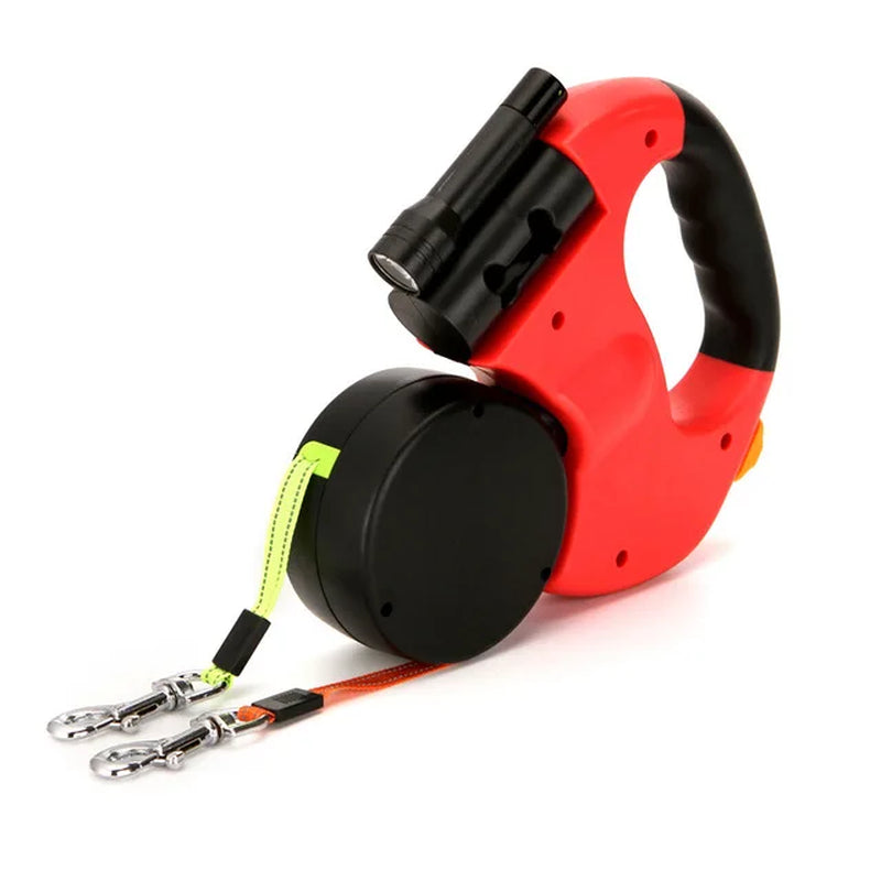 Retractable Double Dog Leash with Light - Portable Rotating Leash for Walking Two Dogs