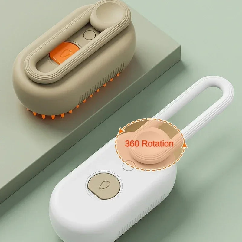 3-in-1 Pet Massage Brush with Steam Spray Function - Foldable, Rotatable Hair Removal Comb for Cats and Dogs