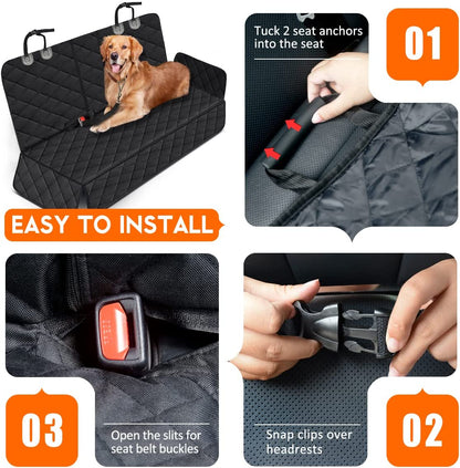 Dog Car Seat Cover - Waterproof and Durable Back Seat Protector for Pets, Fits Most Cars, SUVs, and Trucks (53" Width) - Black