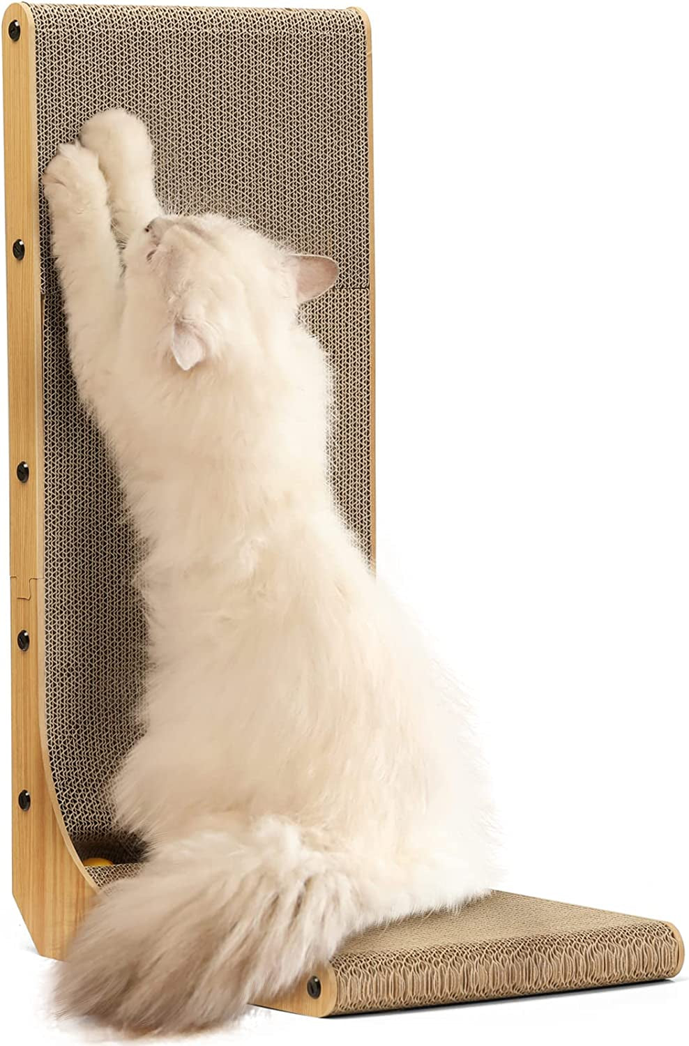 L-Shaped 26.8 Inch Cat Scratching Pad with Ball Toy - Vertical Cardboard Scratcher for Indoor Cats, Ideal for Walls, Sofas, and Couches