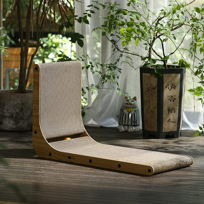 L-Shaped 26.8 Inch Cat Scratching Pad with Ball Toy - Vertical Cardboard Scratcher for Indoor Cats, Ideal for Walls, Sofas, and Couches