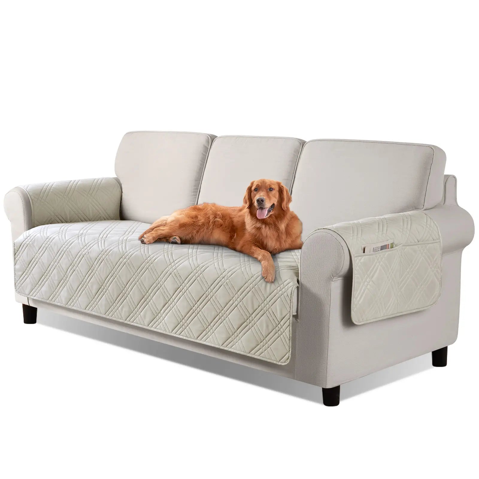TAOCOCO Waterproof Pet Sofa Cover with Non-Slip Backing, Washable Protector for 3-Cushion Couches, Includes Side Pocket