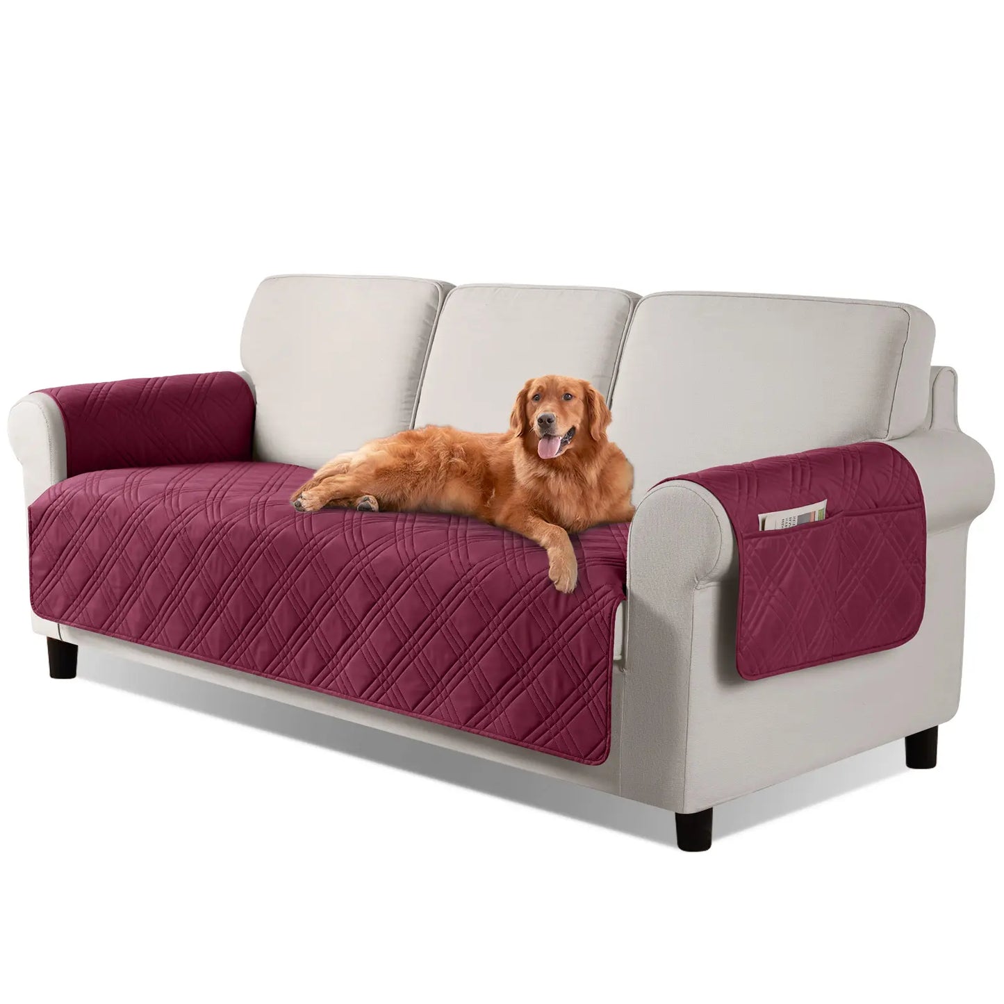 TAOCOCO Waterproof Pet Sofa Cover with Non-Slip Backing, Washable Protector for 3-Cushion Couches, Includes Side Pocket