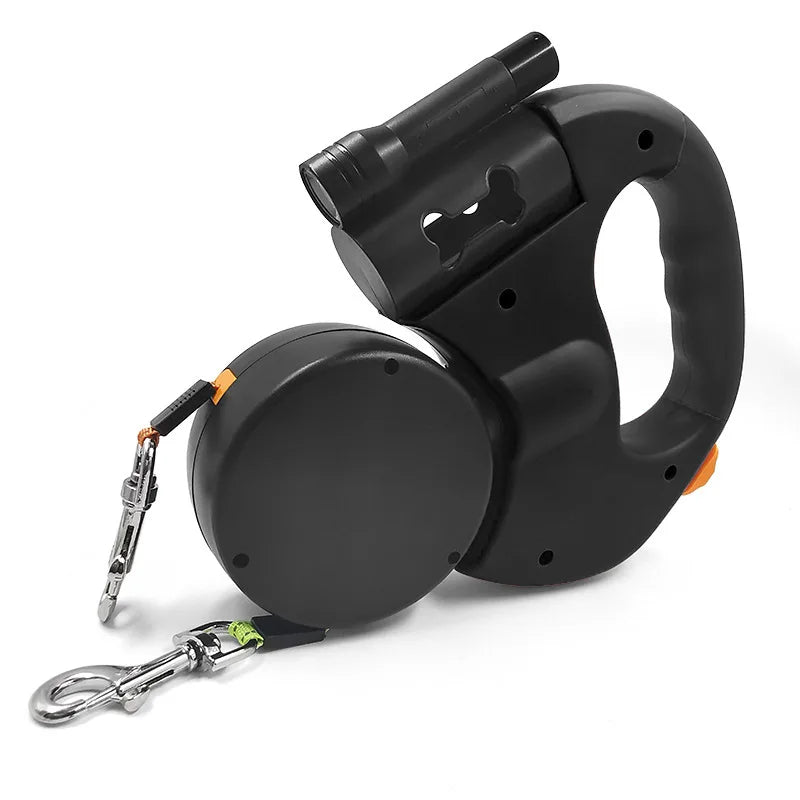 Retractable Double Dog Leash with Light - Portable Rotating Leash for Walking Two Dogs