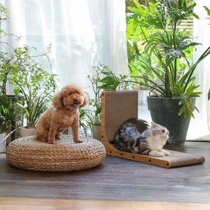 L-Shaped 26.8 Inch Cat Scratching Pad with Ball Toy - Vertical Cardboard Scratcher for Indoor Cats, Ideal for Walls, Sofas, and Couches