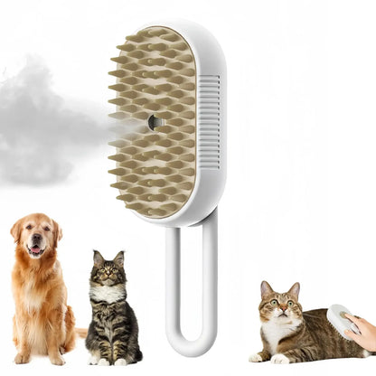 3-in-1 Pet Massage Brush with Steam Spray Function - Foldable, Rotatable Hair Removal Comb for Cats and Dogs